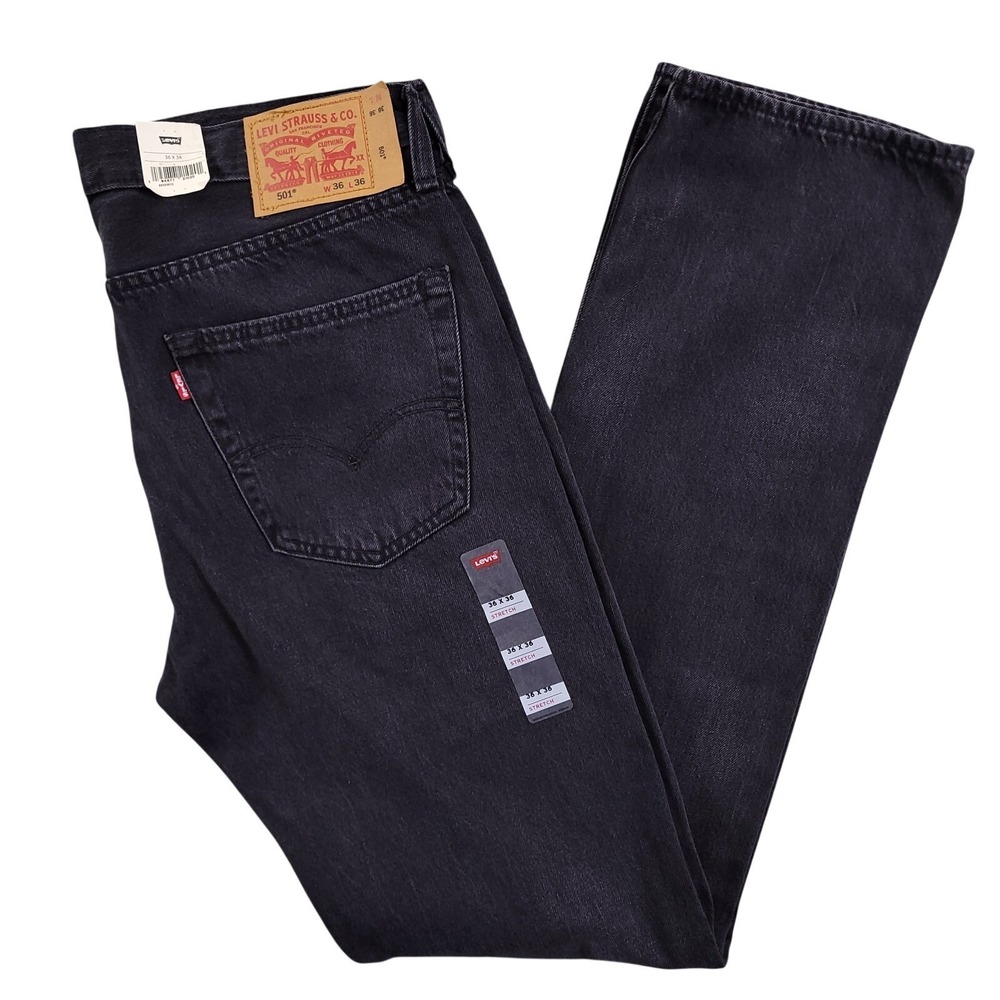 Levis 501 Premium Jeans Mens 36x36 Black Original Fit Button Fly Denim NWT